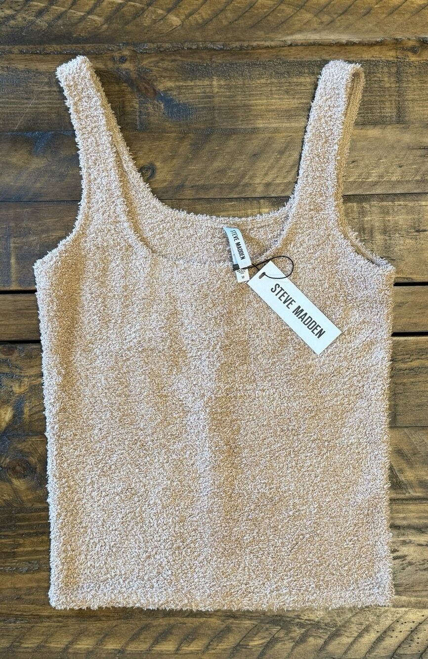 Steve Madden Scoop-Neck Chenille Sleep Tank Top Praline Brown Size Medium NWT